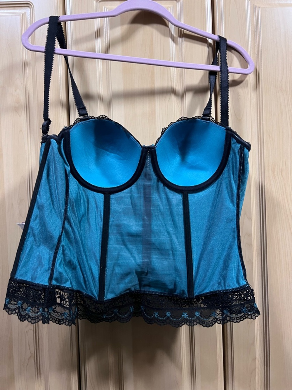 Affinitas Black and Teal Lace Bustier Bra - Picture 3 of 5
